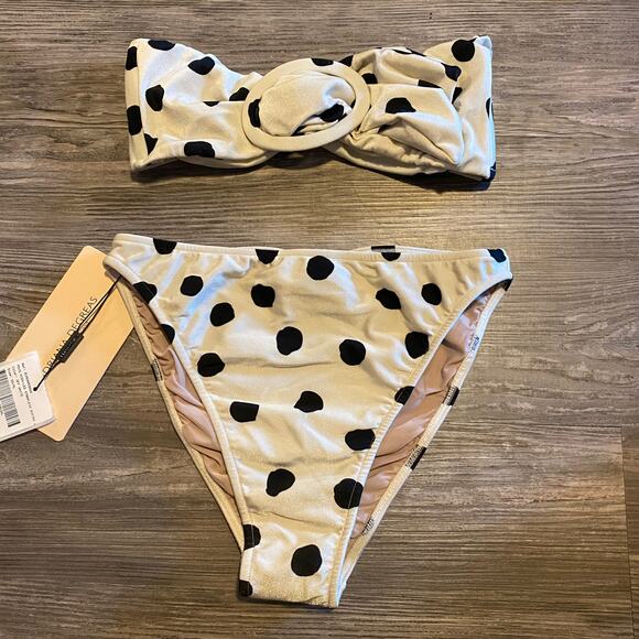 2pc Set Adriana Degreas Pois Polka Dot Strapless Bandeau High Waisted Bikini - Picture 5 of 8